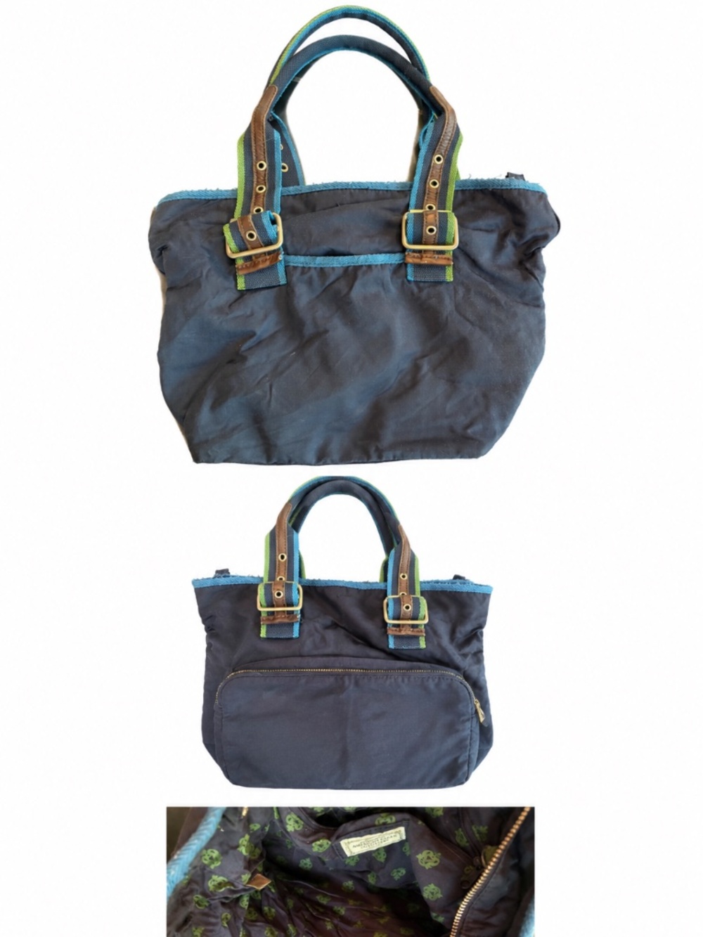 Garage Blowout American Eagle Navy Tote Bag Green Skull Lining Y2K